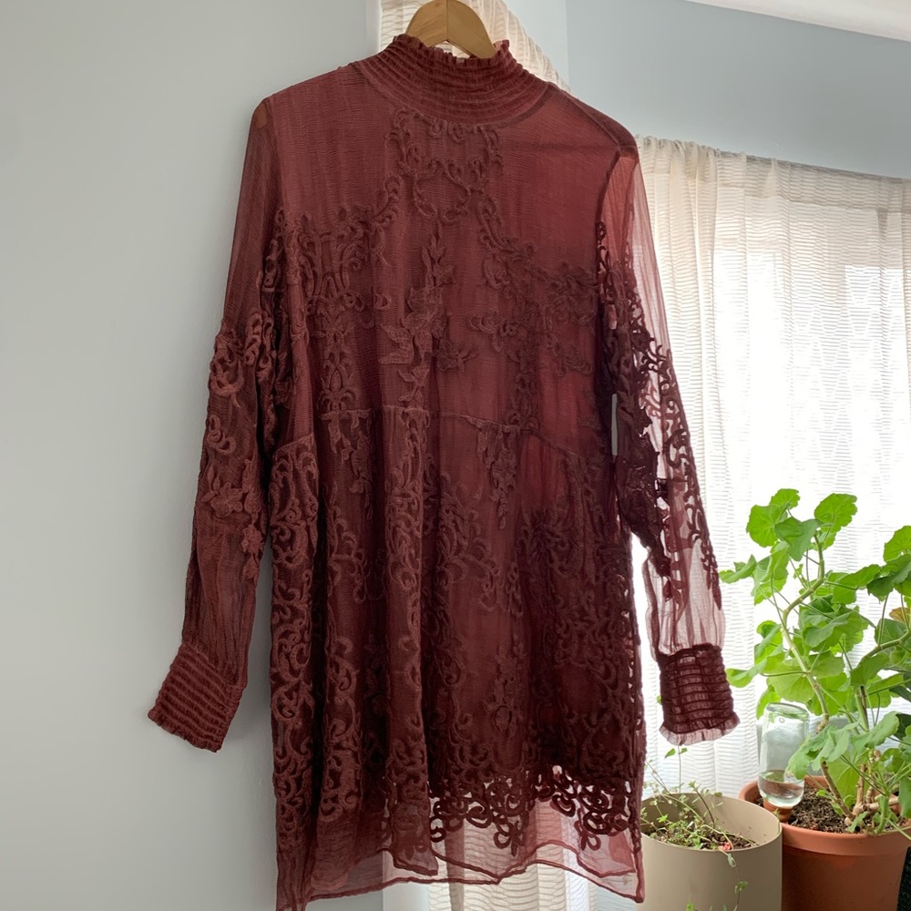 Soft Surroundings Mauve Lace Long Sleeve Dress